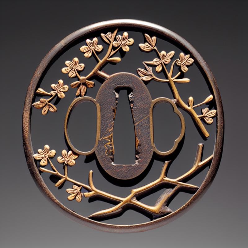 00031-2905087642-_lora_katana_tsuba-000250_0.74_,katana tsuba,copper,sakura,flower,cherry blossoms,spring,branch,.png